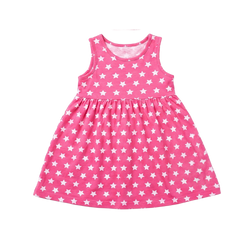 Hot Pink White Star Print Sleeveless Dress for Girls - flat lay on white background