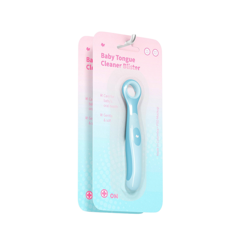 Baby Tongue Cleaner Blister pack with soft blue silicone cleaner