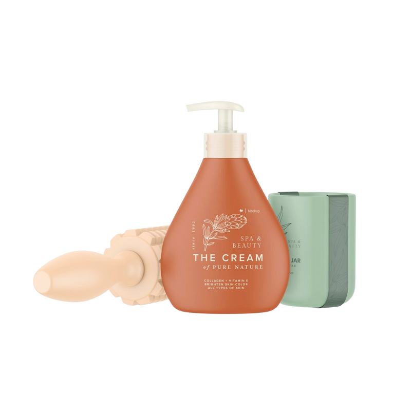 Spa & Beauty The Cream of Pure Nature set with pump bottle, massage tool and green jar