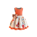 Girls Floral Bow Party Dress - Coral Orange