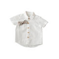 White Linen Shirt with Floral Bow Tie for Baby Boys - flat lay