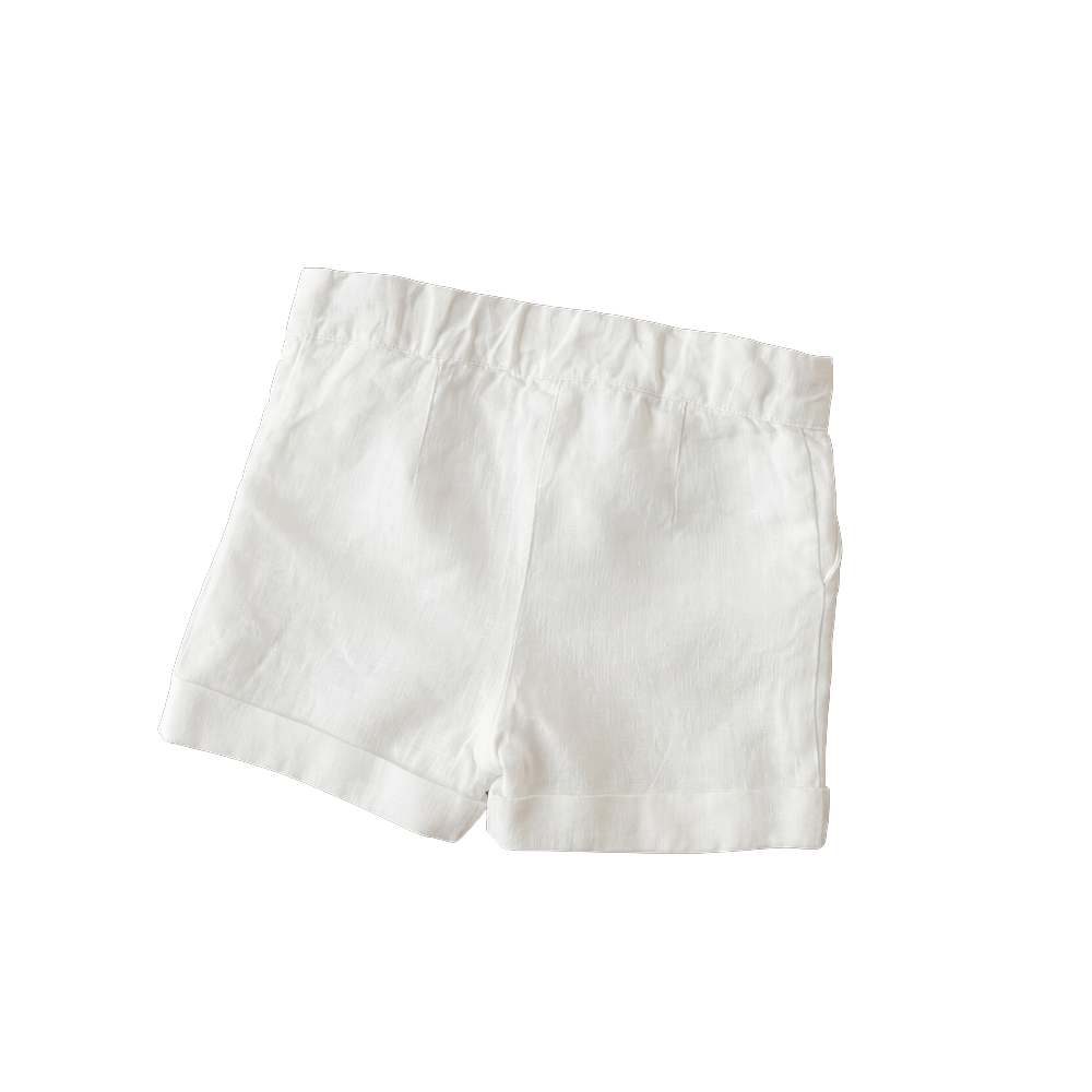 White Linen Shorts for Baby Boys - flat lay