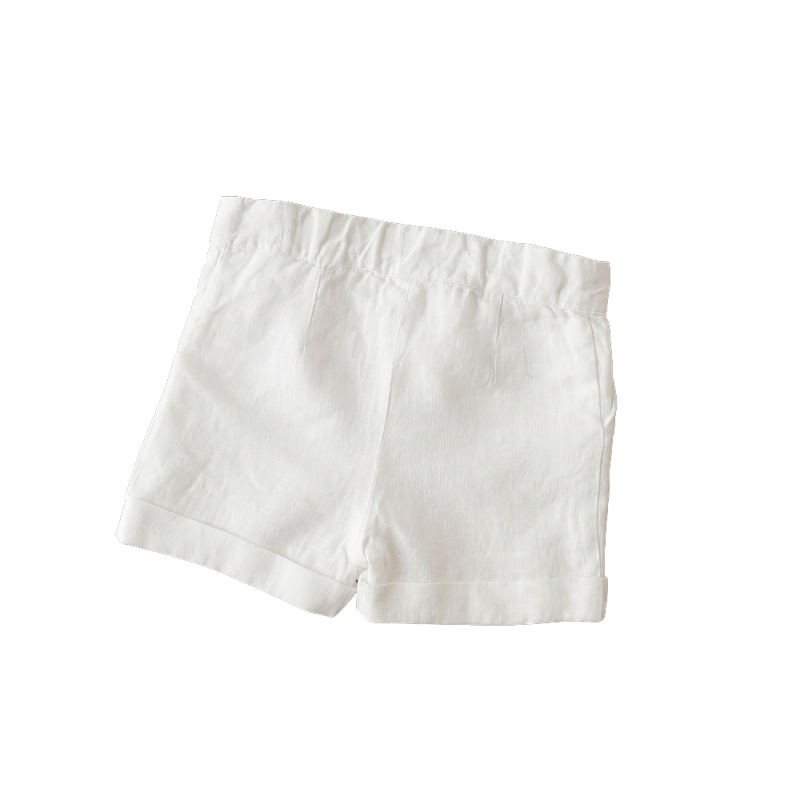 White Linen Shorts for Baby Boys - flat lay