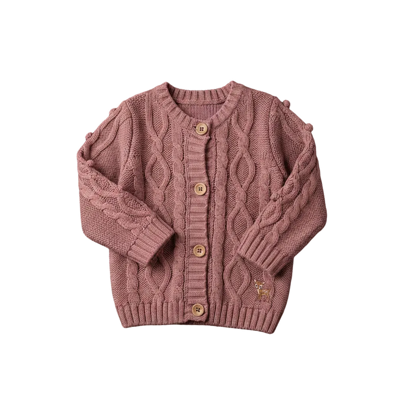 Heirloom Knit Cardigan in dusty rose pink, square product image
