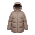 Taupe Quilted Hooded Puffer Jacket for Girls - front view flat lay on white background