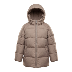 Taupe Quilted Hooded Puffer Jacket for Girls - front view flat lay on white background