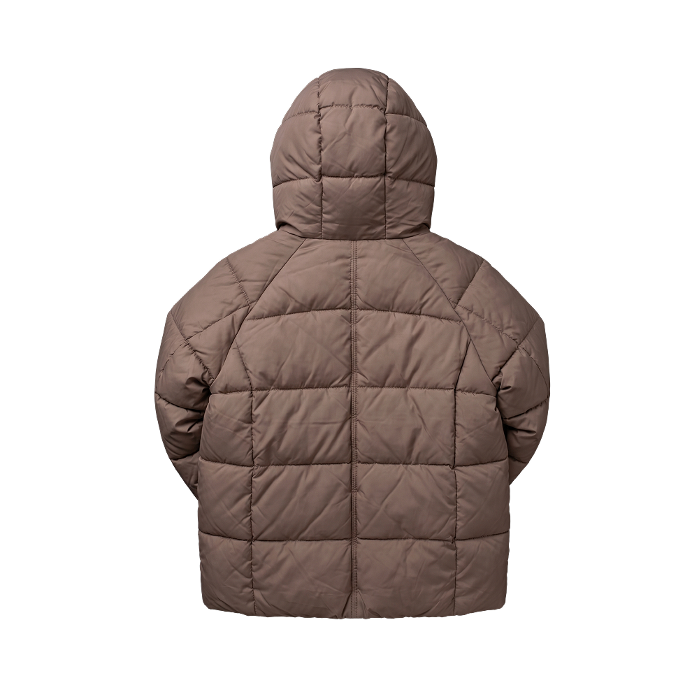 Taupe Quilted Hooded Puffer Jacket for Girls - back view flat lay on white background