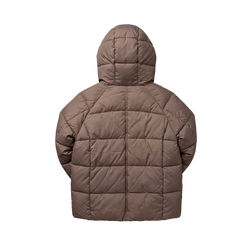 Taupe Quilted Hooded Puffer Jacket for Girls - back view flat lay on white background
