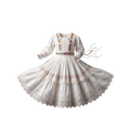 White Floral Embroidered Folk Dance Dress for Girls - front view flat lay showing embroidered bodice and tiered lace skirt