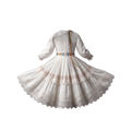 White Floral Embroidered Folk Dance Dress for Girls - back view showing zip closure and rainbow ribbon sash
