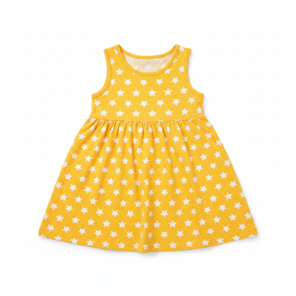 Sunshine Yellow Star Print Sleeveless Dress for Girls