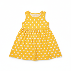 Sunshine Yellow Star Print Sleeveless Dress for Girls