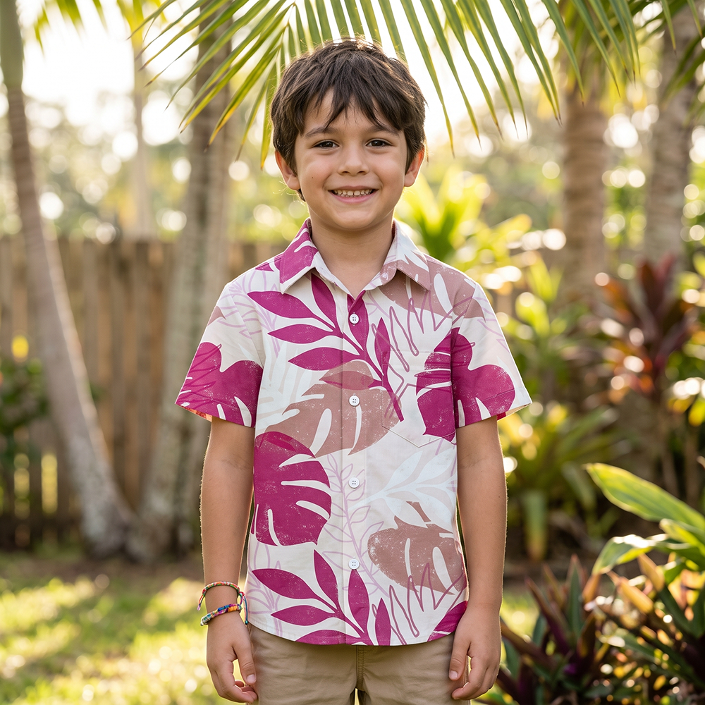 Tropical Leaf Print Short Sleeve Shirt