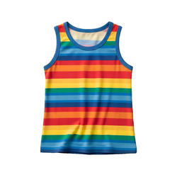 Rainbow Stripe Tank Top for Kids - Teal Trim flat lay on white background