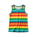 Rainbow Stripe Tank Top for Kids - Blue Trim flat lay on white background