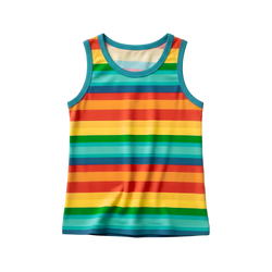 Rainbow Stripe Tank Top for Kids - Blue Trim flat lay on white background